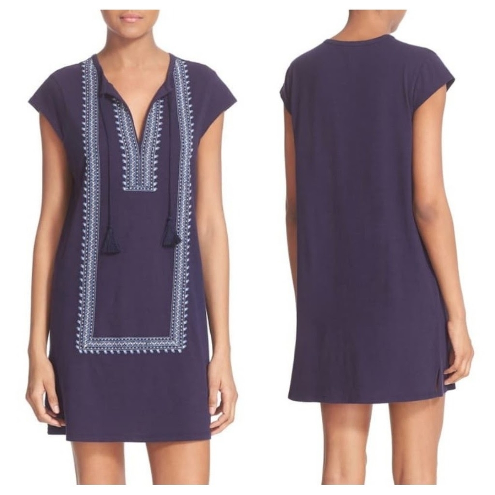 Soft Joie Yadon Tie Neck Embroidered Tunic Dress